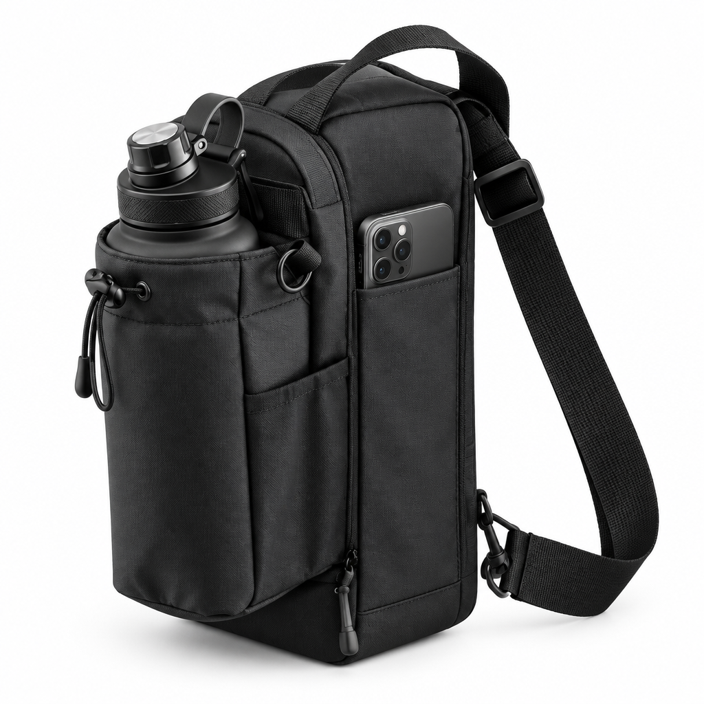 Magnetic gym bag with phone pocket on white background