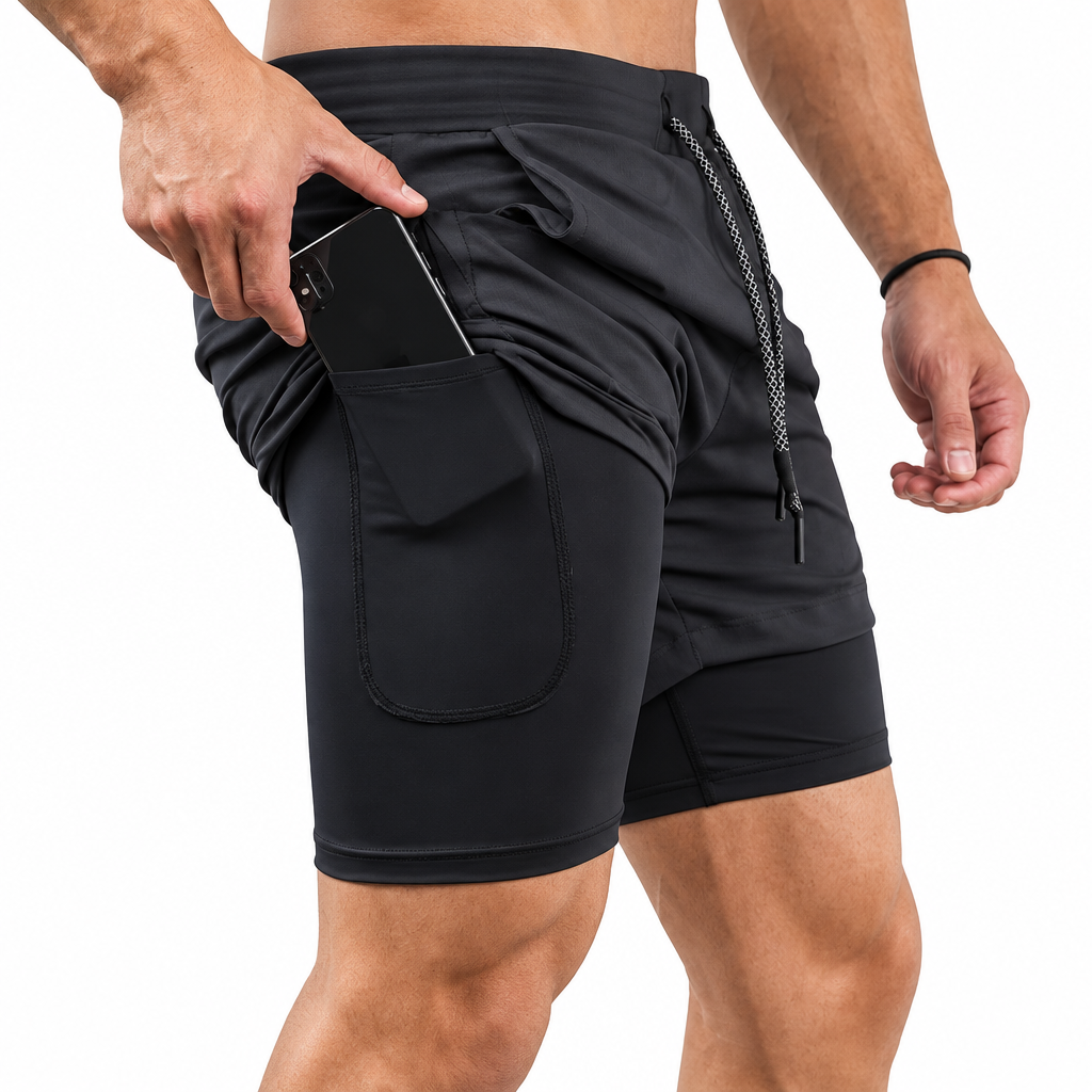 Men's quick-dry running shorts on white background